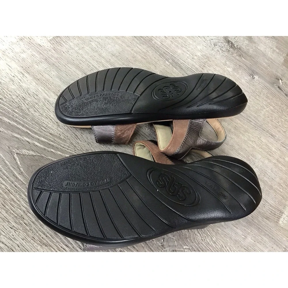 SAS Nudu Sandals Shoes Womens Size 11 M Gunmetal Bronze Leather Orthotic